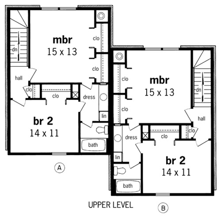 Narrow Lot Multi-Family Plan 65716 with 4 Beds, 4 Baths Second Level Plan