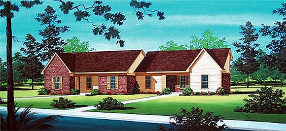 Traditional Multi-Family Plan 65720 with 4 Beds, 2 Baths Elevation