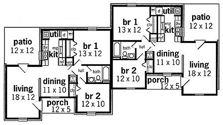 Traditional Multi-Family Plan 65721 with 4 Beds, 2 Baths First Level Plan