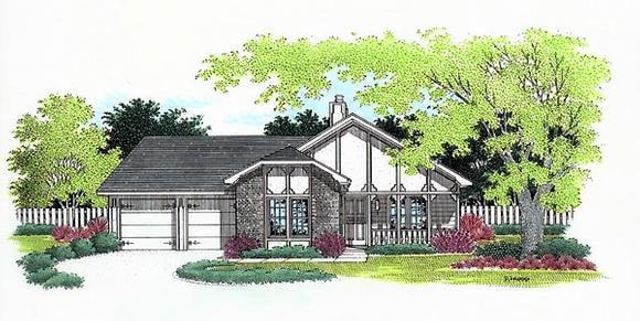 One-Story, Tudor House Plan 65747 with 3 Beds, 2 Baths, 2 Car Garage Elevation