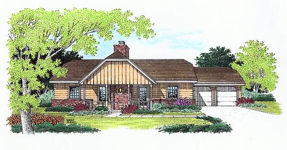 One-Story, Tudor House Plan 65751 with 3 Beds, 2 Baths, 2 Car Garage Elevation