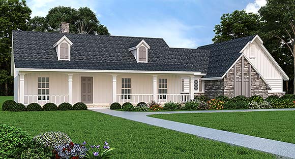 Country, One-Story House Plan 65763 with 3 Beds, 2 Baths, 2 Car Garage Elevation