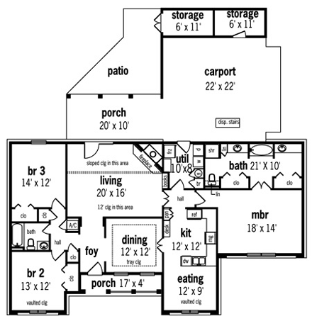 European, One-Story, Tuscan House Plan 65768 with 3 Beds, 2 Baths, 2 Car Garage First Level Plan