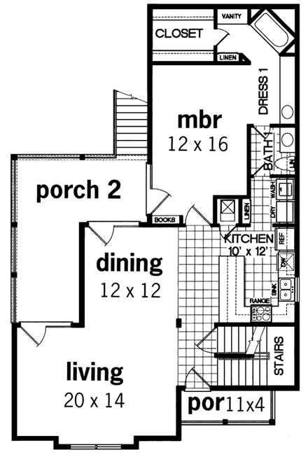 Coastal, Narrow Lot House Plan 65776 with 4 Beds, 3 Baths, 2 Car Garage First Level Plan