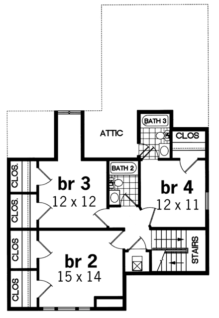 Coastal, Narrow Lot House Plan 65776 with 4 Beds, 3 Baths, 2 Car Garage Second Level Plan