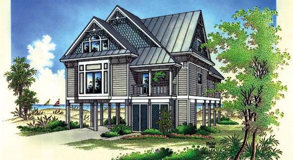 Coastal, Narrow Lot House Plan 65776 with 4 Beds, 3 Baths, 2 Car Garage Elevation