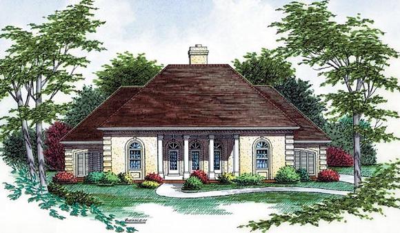 Colonial, European, One-Story House Plan 65778 with 3 Beds, 2 Baths, 2 Car Garage Elevation