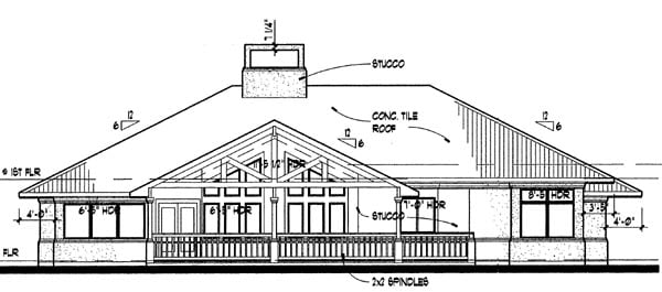Florida, Prairie, Southwest House Plan 65810 with 3 Beds, 2 Baths, 2 Car Garage Rear Elevation
