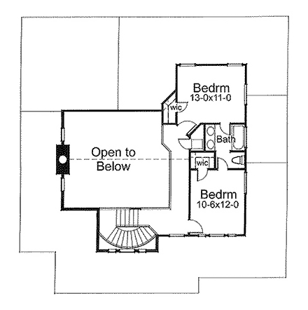 Country, Farmhouse, Southern House Plan 65826 with 3 Beds, 2.5 Baths, 2 Car Garage Second Level Plan