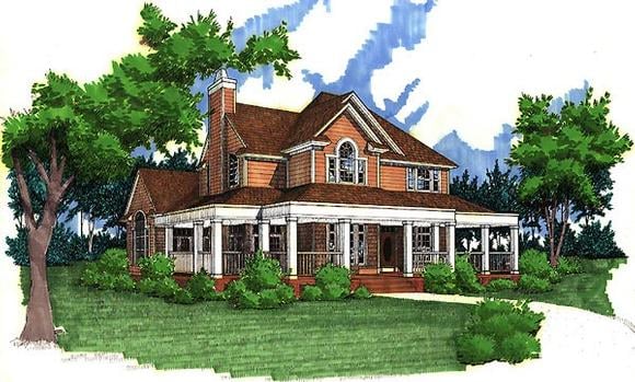 Country, Farmhouse, Southern House Plan 65826 with 3 Beds, 2.5 Baths, 2 Car Garage Elevation