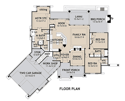 Craftsman, Tuscan House Plan 65867 with 3 Beds, 2 Baths, 2 Car Garage First Level Plan