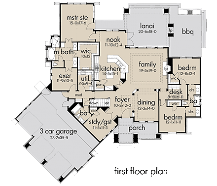 Cottage, Craftsman, Tuscan House Plan 65869 with 3 Beds, 3 Baths, 3 Car Garage First Level Plan