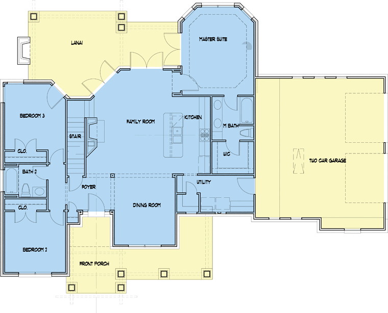 Bungalow, Cottage, Craftsman, Tuscan House Plan 65870 with 3 Beds, 2 Baths, 2 Car Garage Alternate Level One