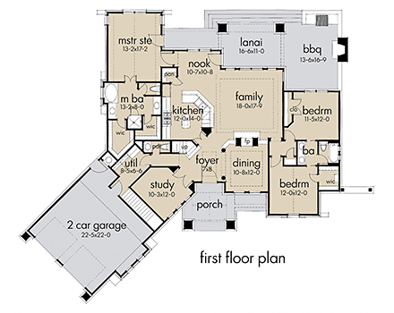 Craftsman, Tuscan House Plan 65871 with 3 Beds, 3 Baths, 2 Car Garage First Level Plan