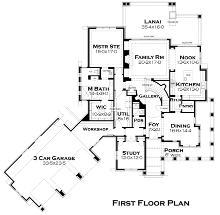 Craftsman, Tuscan House Plan 65880 with 4 Beds, 4 Baths, 3 Car Garage First Level Plan