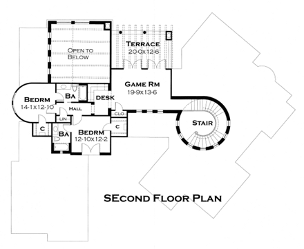 Italian, Mediterranean, Tuscan House Plan 65881 with 4 Beds, 5 Baths, 2 Car Garage Second Level Plan