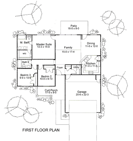Cottage, Country, Traditional House Plan 65890 with 3 Beds, 2 Baths, 2 Car Garage First Level Plan