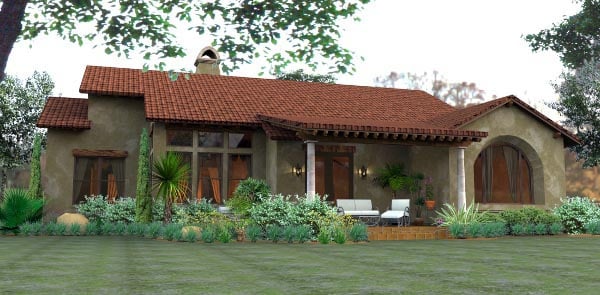 Cottage, European, Mediterranean, Tuscan Plan with 1780 Sq. Ft., 3 Bedrooms, 2 Bathrooms, 2 Car Garage Rear Elevation