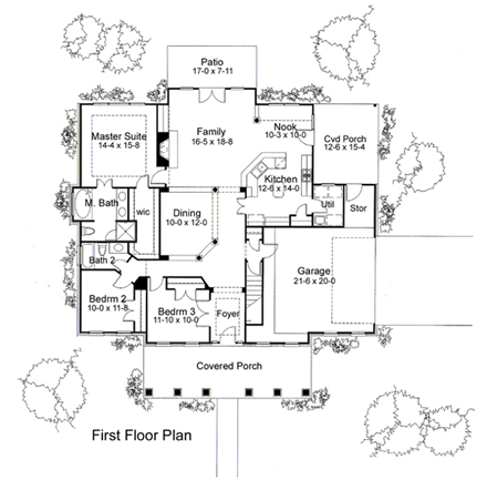 Colonial, Traditional House Plan 65894 with 3 Beds, 2 Baths, 2 Car Garage First Level Plan