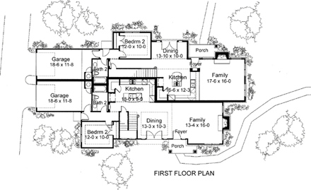 Contemporary, Craftsman, Florida Multi-Family Plan 65895 with 3 Beds, 3 Baths, 2 Car Garage First Level Plan