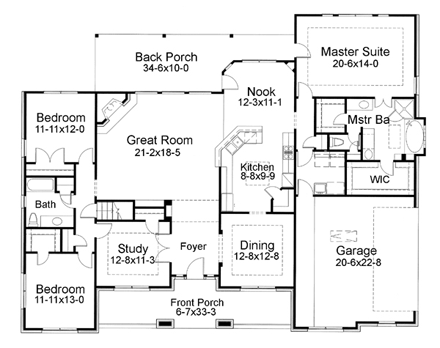 Cottage, Country, Traditional House Plan 65898 with 3 Beds, 2 Baths, 2 Car Garage First Level Plan