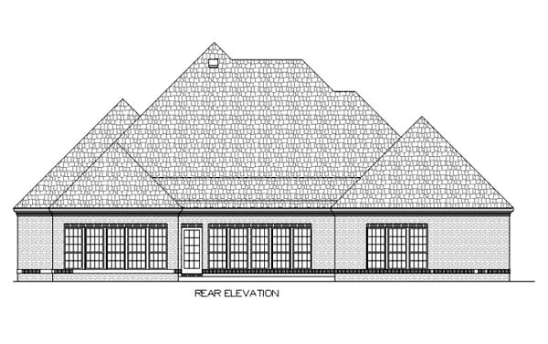 One-Story Plan with 2954 Sq. Ft., 4 Bedrooms, 3 Bathrooms, 2 Car Garage Rear Elevation