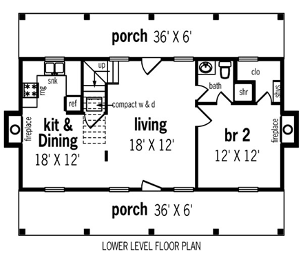House Plan 65935 with 2 Beds, 2 Baths First Level Plan