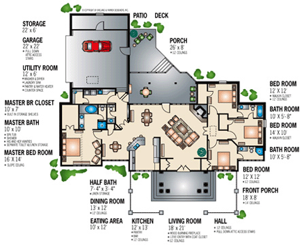 House Plan 65946 with 4 Beds, 4 Baths, 2 Car Garage First Level Plan