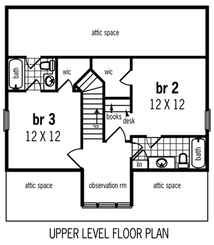 Coastal House Plan 65957 with 3 Beds, 3 Baths, 1 Car Garage Second Level Plan