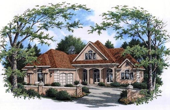European, Mediterranean House Plan 65964 with 3 Beds, 3 Baths, 2 Car Garage Elevation