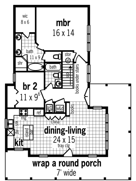 Cottage, Country, Southern House Plan 65966 with 3 Beds, 3 Baths First Level Plan