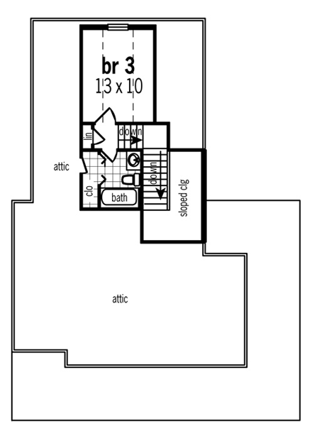 Cottage, Country, Southern House Plan 65966 with 3 Beds, 3 Baths Second Level Plan