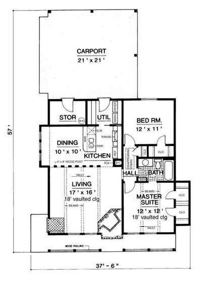 Contemporary House Plan 65968 with 2 Beds, 1 Baths, 2 Car Garage First Level Plan