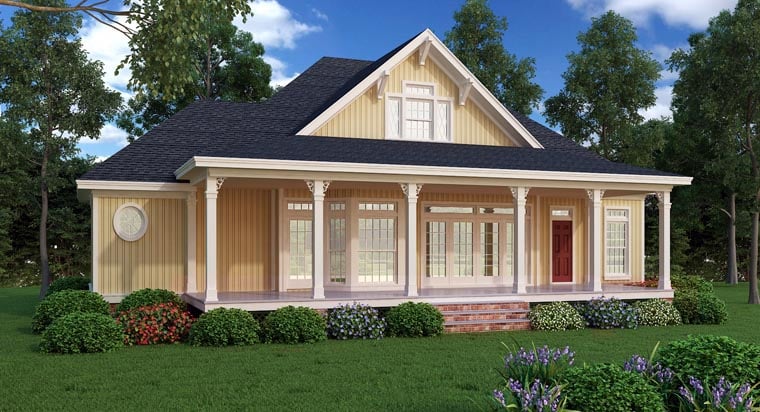 Farmhouse, Southern Plan with 1516 Sq. Ft., 2 Bedrooms, 2 Bathrooms Rear Elevation