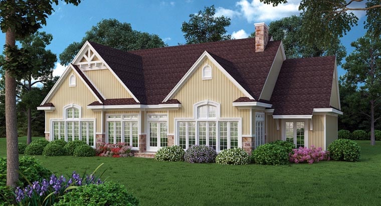 Traditional House Plan 65974 with 4 Beds, 3 Baths, 2 Car Garage Rear Elevation