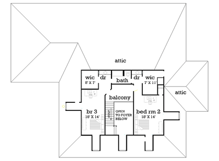 House Plan 65977 with 4 Beds, 4 Baths, 3 Car Garage Second Level Plan