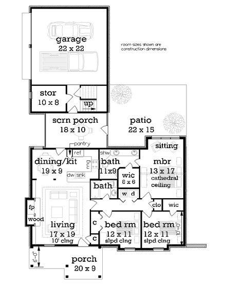 Craftsman House Plan 65979 with 3 Beds, 2 Baths, 2 Car Garage First Level Plan