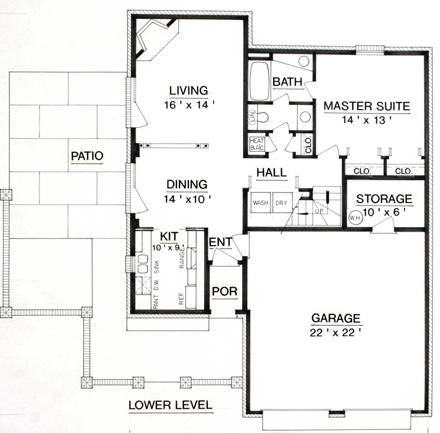 House Plan 65982 with 3 Beds, 2 Baths, 2 Car Garage First Level Plan