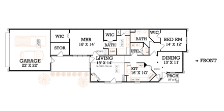 House Plan 65985 with 2 Beds, 2 Baths, 2 Car Garage First Level Plan