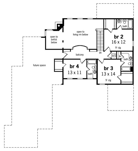 House Plan 65994 with 4 Beds, 5 Baths, 2 Car Garage Second Level Plan