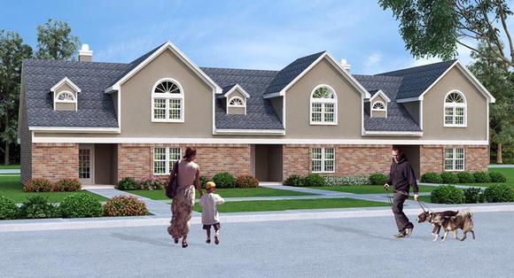 Multi-Family Plan 65997 with 4 Beds, 6 Baths, 4 Car Garage Elevation