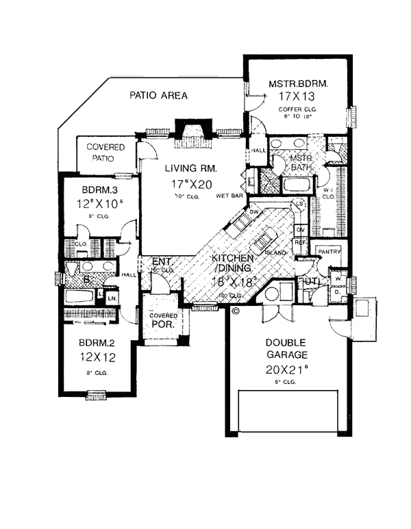 European, Tudor House Plan 66002 with 3 Beds, 2 Baths, 2 Car Garage Level One