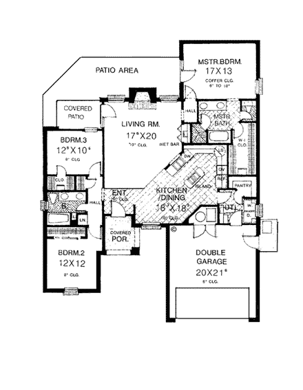 European, Tudor House Plan 66002 with 3 Beds, 2 Baths, 2 Car Garage First Level Plan