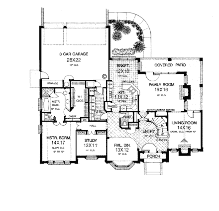 European, French Country House Plan 66003 with 4 Beds, 4 Baths, 3 Car Garage First Level Plan
