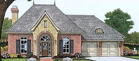 European, One-Story, Traditional House Plan 66011 with 3 Beds, 3 Baths, 3 Car Garage Elevation