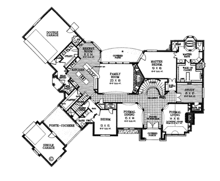 European, French Country, Tudor, Victorian House Plan 66015 with 5 Beds, 5 Baths, 3 Car Garage First Level Plan