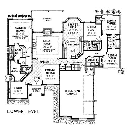 European, Tudor House Plan 66027 with 4 Beds, 4 Baths First Level Plan