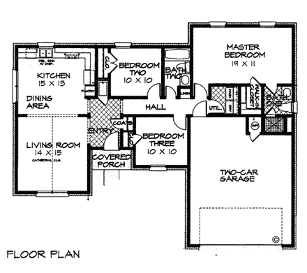 One-Story, Ranch, Traditional House Plan 66066 with 3 Beds, 2 Baths, 2 Car Garage First Level Plan