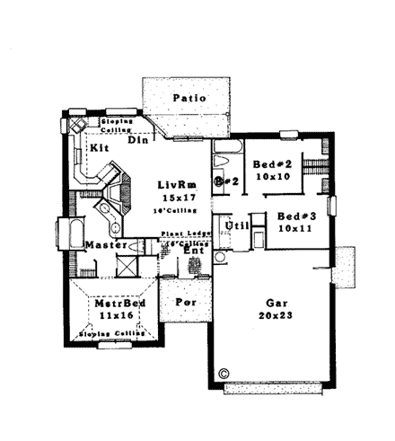 One-Story, Traditional House Plan 66075 with 3 Beds, 2 Baths, 2 Car Garage First Level Plan