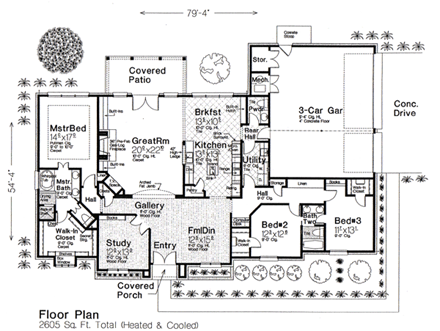 Traditional House Plan 66077 with 3 Beds, 3 Baths, 3 Car Garage First Level Plan